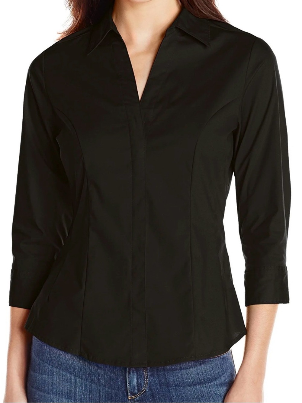 RIDERS BY LEE, BLACK, Fitted Button-Down Shirt.